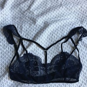 Gorgeous blue lace bondage bra and panty